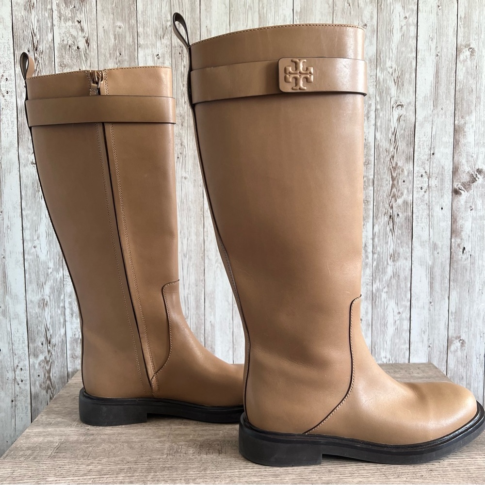 Tory Burch Double T Utility Leather Tall Boots NWOB Preppy 7.5